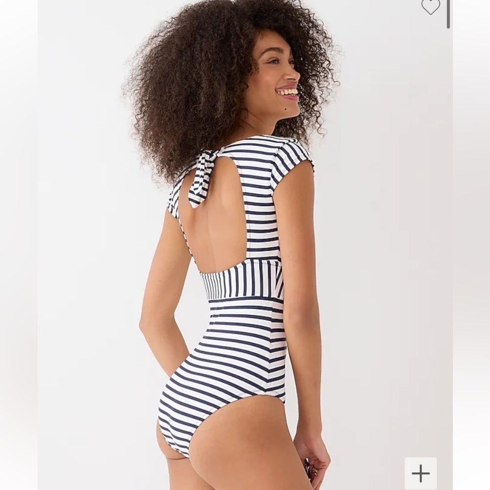 J.Crew Cap-sleeve One Piece Striped Swimsuit